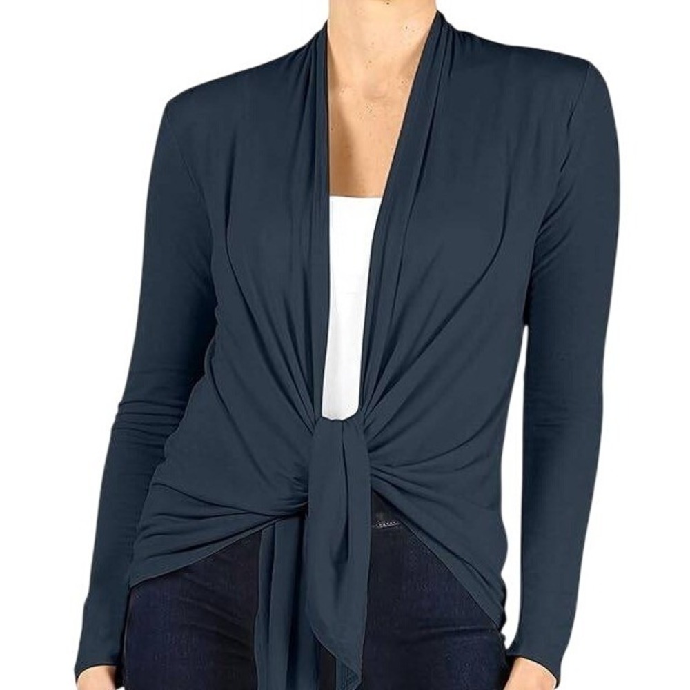 GILLI Black Open Front Tie Cardigan‎ size Medium Balletcore Whimsigoth Stretchy